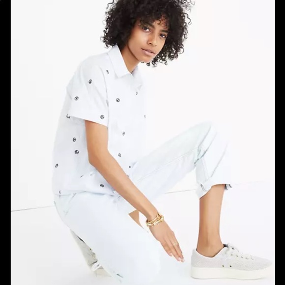 Madewell Embroidered Peace Sign Tie Front Shirt - Picture 4 of 6
